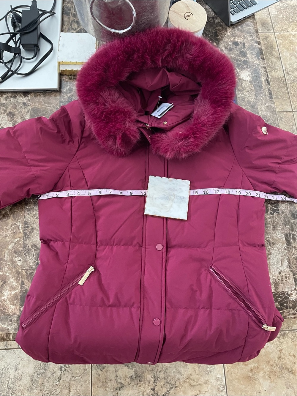Kate Spade New York Long Parka With Faux Fur Trim Puffer Coat Jacket - Picture 16 of 16
